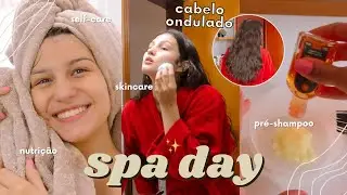 SPA DAY 🚿​🌺 | Cuidados com o cabelo ondulado em transição, skincare, finalização, self care day