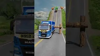 Mixed Colour Dumper Truck & Cargo Trucks vs Log Trap - BeamNG.Drive #shorts #beamngdrive #truck