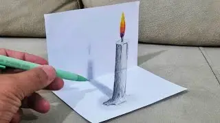 Easy 3d Drawing candle on paper - how to draw 3d drawing