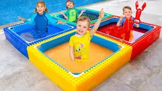 🟩 🟨 Four Colors Water Balloons Challenge and Fun Summer Activities for Kids with Vania Mania 🟥 🟦