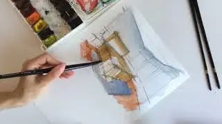 ✍🏼 Интерьерный скетч за 10 минут акварелью: рисую интерьер спальни