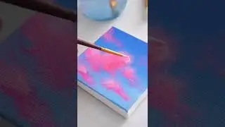 Cotton Candy Clouds | Easy String Lights Acrylic Painting | Mini Canvas Painting Idea