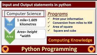 How to calculate area of square in python || square and cube of a given number ||miles to kilometer