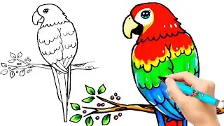РИСОВАНИЕ ПОПУГАЯ 🦜 КАК ЛЕГКО НАРИСОВАТЬ ПОПУГАЯ 😍 РИСУЕМ КАРТИНКУ 🌈 ЛЕГКИЕ ЧЕРТЕЖИ