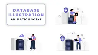 Databases and Server Rooms Concept Animation Scene in 2d Flat Design