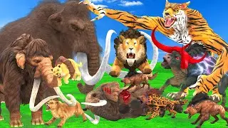 Giant Lion Fight Tiger Wolf Vs Zombie Bull Vs Hyena Attack Lion Cub Elephant Saved By Woolly Mammoth