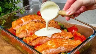 I make this recipe almost every weekend! Incredibly delicious salmon with sauce and vegetables!