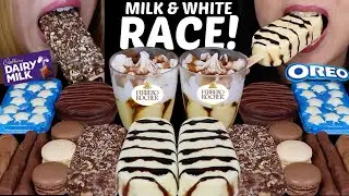 ASMR MILK & WHITE CHOCOLATE RACE! BIG CHOCOLATE ICE CREAM BAR, FERRERO GELATO, CADBURY, MACARONS 먹방