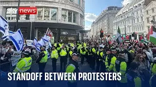 Israel-Hamas war: Rival Gaza protesters standoff during London march