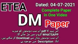 DM PAPER 04-07-2021 ETEA | EX-FATA DM PAPER | DM PAST PAPERS 2021 | Complete DM paper 2021