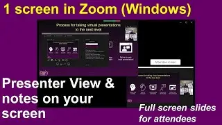 1 screen in Zoom on Windows: you see notes in Presenter View; audience sees full screen slides