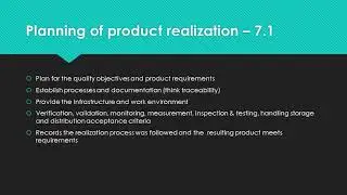 Planning for Product Realization – 7.1