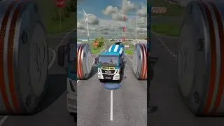 Mix Colour Cement Truck & School Bus vs Bollards crash #shorts #beamngdrive #bus