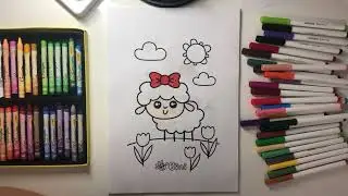 Color the adorable guy with white fur and a plum red bow