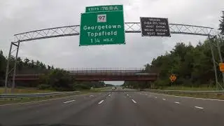 Driving on Interstate 95 from Seabrook, New Hampshire to Peabody, Massachusetts