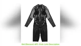 Slide Mens Leotard Bodysuit One-piece Leather Mesh Splice Cosplay Bodysuit Long Sleeve Zipper Soft