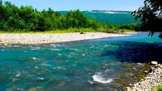 4k UHD Mountain River Landscape. Flowing Water, Relaxing River Sounds, Nature Noise to Sleep, Relax.