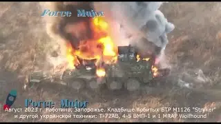 Работино, август 2023 г. Кладбище битых БТР М1126 "Stryker"