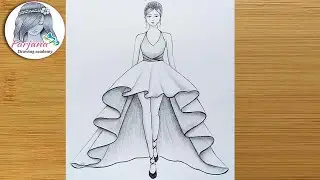 How to draw a girl with beautiful dress for beginners || Drawing Tutorial || كيفية رسم فتاة