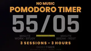 55 / 5 Pomodoro Timer, No Music, 55 Minute Study, 5 Minute Break, 3 Hour Study Timer, 3 Sets, Dark