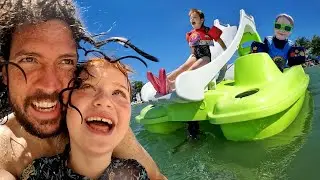 PiRATE SHiP SLiDE!!  Beach Day in Belize with Adley & Niko! the kids mud spa and hair salon in water