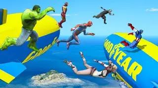 Superheroes EVENTS DAY, Total WIPEOUT OBSTACLES Run CHALLENGE - GTA V Funny Contest #368