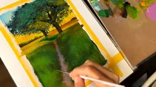 Landscape Oil Painting Sketch in Process. Paint with me in real time. Tutorial