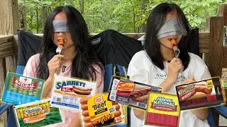 Camping HOT DOG while Blindfold Taste Test! | Janet and Kate