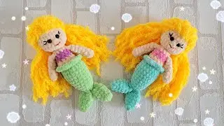 🧜‍♀️Небольшая русалочка из плюшевой пряжи крючком🧜‍♀️crochet mermaid doll💙 gehäkelte meerjungfrauen