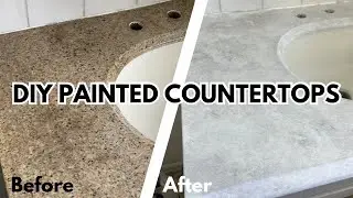 How to Paint Bathroom Countertops: Faux Stone DIY // Goodbye Granite!