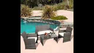 GHP Outdoor Garden Patio 4 Piece Cushioned Seat Mix Gray Wicker Sofa Furniture Set