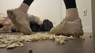 Giantess Zoé crushing popcorn with dirty Nike AF1 inshoe and with socks