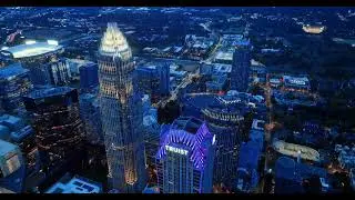 Take a Drone Flight over the City Lights of Downtown Charlotte North Carolina