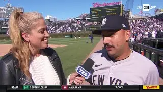 Nestor Cortes joins Meredith Marakovits on the field