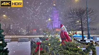 Snowy Christmas Walk in Poland-Warsaw-2023 🎄 A Magical Christmas & Snow Walk Experience ❄️🎄✨