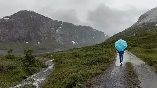 4K Rainy Walk Between the Waterfalls of the Norwegian Mountains | Sound of rain to sleep