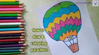 How to draw and colouring the parachute for kids