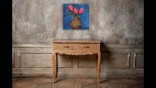 Flowers Acrylic Painting /Tulips in an old jug   / Texture Art/MariArtHome