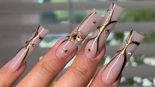 Easy Fall Abstract Chrome Nails | Acrylic Nails Tutorial