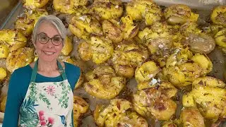 Smashed Baby Potatoes with Rosemary, Shallots and Sea Salt