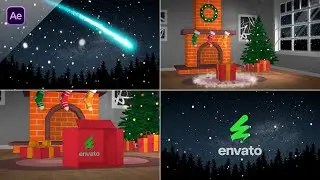 Christmas Fireplace with Logo Reveal - After Effects Template (Tutorial)