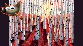 How to Draw a Sunrise in a Birch Forest | Digital Art Timelapse Tutorial Using GIMP