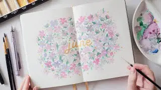 June Ditsy Floral Bullet Journal Theme with Gouache Paint | Plan With Me