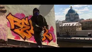 Graffiti bombing . Rooftop Action . Rebel Style . Saint Petersburg 2020.