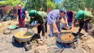 NENEM KÖY EVİ BÜYÜK KAZANLARDA YEMEK DAVETİ ~ ANNEM İLE DAYIM SACDA KUZU ETİ YAPIMI