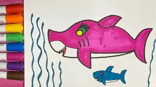 Drawing and Coloring Mommy Shark and her Baby Shark 🦈 Drawings for Kids