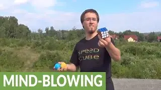 Man solves Rubik's cube with one hand behind his back while juggling!
