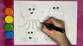 Drawing Sea Animals 🐙🦀🦈 Drawings for Kids Coloring Page