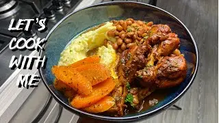 Let’s Cook With Me | Stewed chicken, mashed potatoes, pink beans & steamed veg