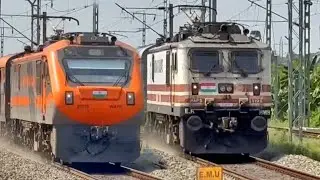 Dangerous WAP7 Karmabhoomi+ Shaktipunj+AGTL Humsafar+AMRIT BHARAT attacks Begumpur at 130kmph - IR